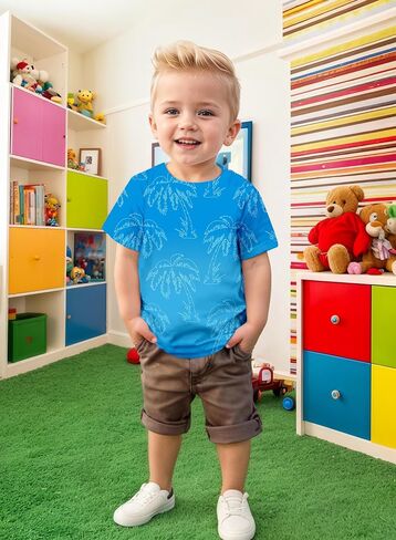 Hawaiian Shirts for Boys Tropical Palm Tree Graphic T-Shirt Casual Cool Hawaiian Shirt for Kids 6-13 Years in Saudi Arabia