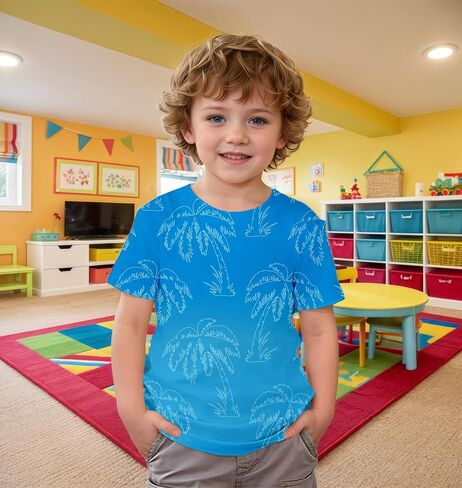 Hawaiian Shirts for Boys Tropical Palm Tree Graphic T-Shirt Casual Cool Hawaiian Shirt for Kids 6-13 Years in Saudi Arabia