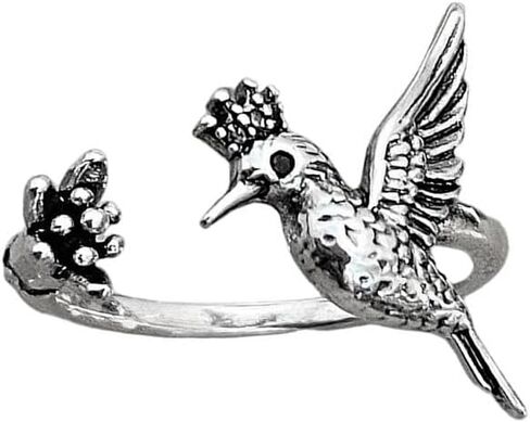 Dtja Vintage Bird Flower Adjustable Open Wrap Ring for Women Statement Expandable Hummingbird Finger Rings Comfort Fit Retro Birthday Holiday Jewelry in Saudi Arabia