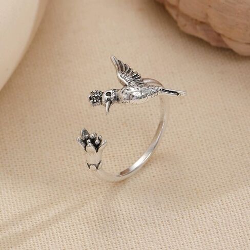 Dtja Vintage Bird Flower Adjustable Open Wrap Ring for Women Statement Expandable Hummingbird Finger Rings Comfort Fit Retro Birthday Holiday Jewelry in Saudi Arabia