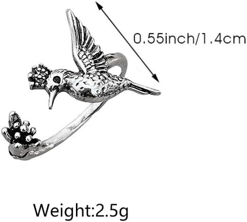 Dtja Vintage Bird Flower Adjustable Open Wrap Ring for Women Statement Expandable Hummingbird Finger Rings Comfort Fit Retro Birthday Holiday Jewelry in Saudi Arabia