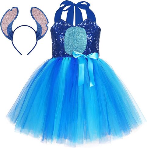 Costume for Girls 1-10Y Halloween Kids Sequin Tutu Dress Birthday Party Clothes with Headband in Saudi Arabia