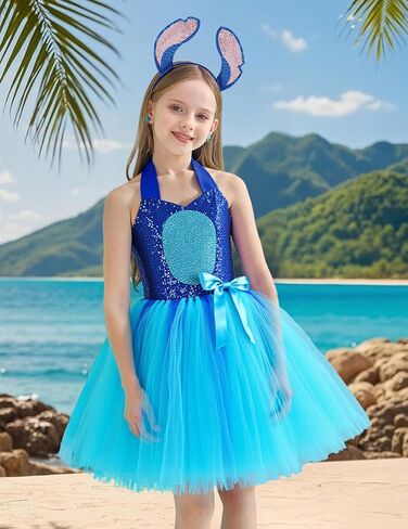 Costume for Girls 1-10Y Halloween Kids Sequin Tutu Dress Birthday Party Clothes with Headband in Saudi Arabia