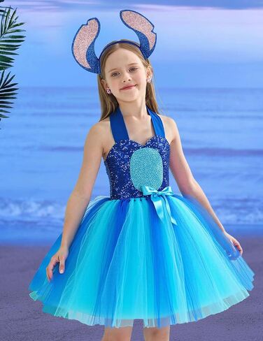 Costume for Girls 1-10Y Halloween Kids Sequin Tutu Dress Birthday Party Clothes with Headband in Saudi Arabia