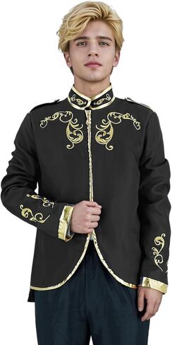 Mens Palace Prince Costume Gold Embroidered Jacket Adult Medieval Court Uniform Officer Punk Halloween Cosplay Suit in Saudi Arabia
