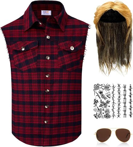 Arvilhill Mens 4pcs Vintage Wig Vest Sunglasses Stickers Halloween Adult Retro Outfits (S-3XL) in Kuwait