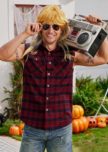 Arvilhill Mens 4pcs Vintage Wig Vest Sunglasses Stickers Halloween Adult Retro Outfits (S-3XL) in Kuwait