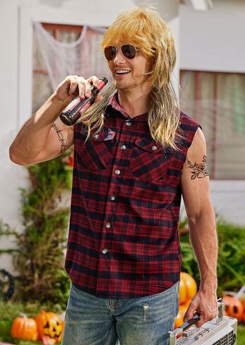 Arvilhill Mens 4pcs Vintage Wig Vest Sunglasses Stickers Halloween Adult Retro Outfits (S-3XL) in Kuwait