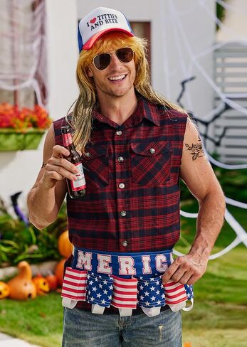 Arvilhill Mens 4pcs Vintage Wig Vest Sunglasses Stickers Halloween Adult Retro Outfits (S-3XL) in Kuwait