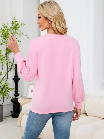 قمصان Henley النسائية بأكمام طويلة، قمصان كاجوال فضفاضة برقبة على شكل حرف V وأزرار، بلوزة أساسية in Saudi Arabia