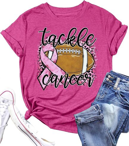 Women Breast Cancer Shirt: Tackle Football Pink Ribbon Tshirt Breast Cancer Awareness Shirts Breast Cancer Gifts Tees in Saudi Arabia