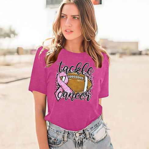 Women Breast Cancer Shirt: Tackle Football Pink Ribbon Tshirt Breast Cancer Awareness Shirts Breast Cancer Gifts Tees in Saudi Arabia