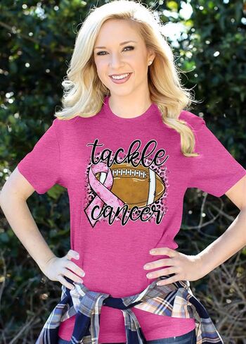 Women Breast Cancer Shirt: Tackle Football Pink Ribbon Tshirt Breast Cancer Awareness Shirts Breast Cancer Gifts Tees in Saudi Arabia