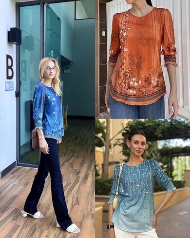 Zeagoo Women's 3/4 Sleeve Blouse Crew Neck Pleated Sleeve Tops Flowy Casual Tunics for Women Dressy Shirt for Business Casual in Saudi Arabia