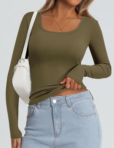 PRETTYGARDEN Long Sleeve Shirts for Women Fall Outfits 2025 Ribbed Basic Tees Scoop Neck Going Out Tops Fashion Clothing in Saudi Arabia