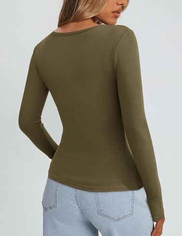 PRETTYGARDEN Long Sleeve Shirts for Women Fall Outfits 2025 Ribbed Basic Tees Scoop Neck Going Out Tops Fashion Clothing in Saudi Arabia