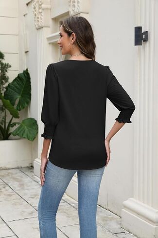 Zeagoo Women's 3/4 Sleeve Blouse Crew Neck Pleated Sleeve Tops Flowy Casual Tunics for Women Dressy Shirt for Business Casual in Saudi Arabia