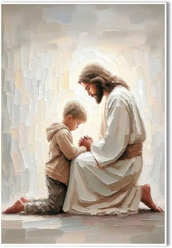 Jesus and Boy Christian Art - Kids Praying with Children - LDS Bible Painting Home Decor Wall Art in Saudi Arabia