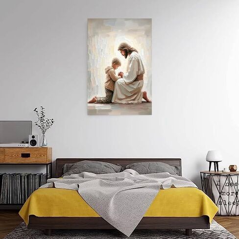 Jesus and Boy Christian Art - Kids Praying with Children - LDS Bible Painting Home Decor Wall Art in Saudi Arabia
