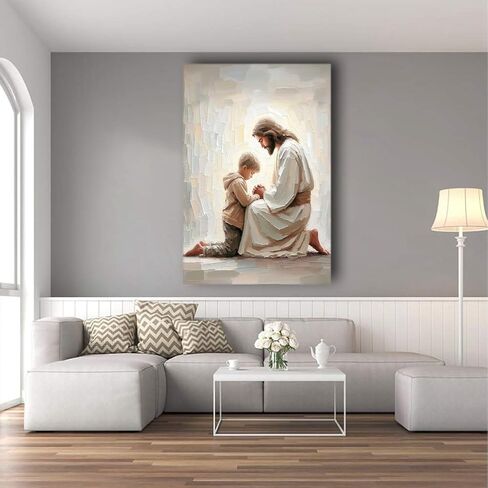 Jesus and Boy Christian Art - Kids Praying with Children - LDS Bible Painting Home Decor Wall Art in Saudi Arabia