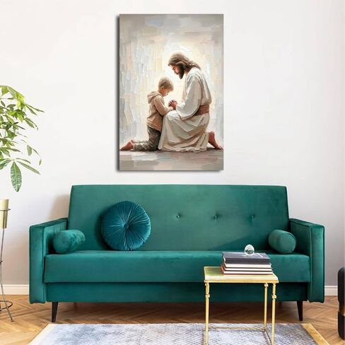 Jesus and Boy Christian Art - Kids Praying with Children - LDS Bible Painting Home Decor Wall Art in Saudi Arabia