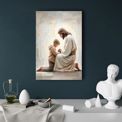 Jesus and Boy Christian Art - Kids Praying with Children - LDS Bible Painting Home Decor Wall Art in Saudi Arabia