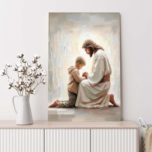 Jesus and Boy Christian Art - Kids Praying with Children - LDS Bible Painting Home Decor Wall Art in Saudi Arabia