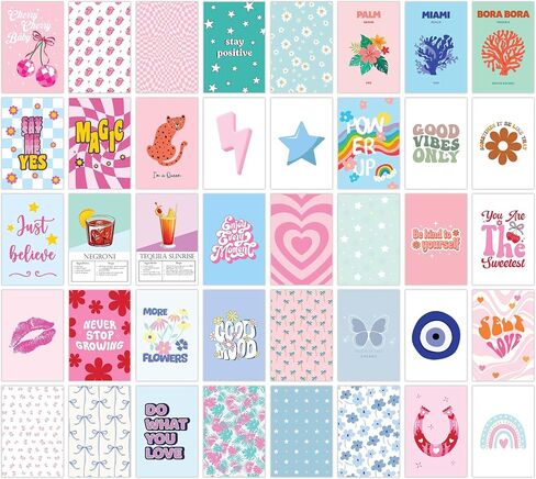97 Decor Cute Preppy Room Decor Teen Girls - Colorful Preppy Wall Decor, Trendy Preppy Posters For Room Aesthetic, Preppy Pictures For Wall, Eclectic Gallery Wall Prints Dorm Decorations (Unframed) in Saudi Arabia