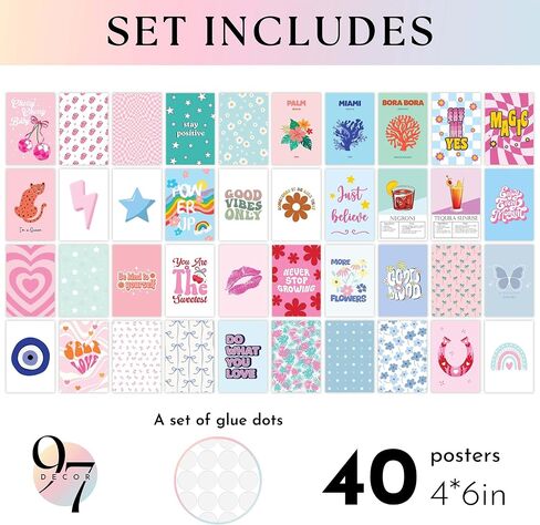 97 Decor Cute Preppy Room Decor Teen Girls - Colorful Preppy Wall Decor, Trendy Preppy Posters For Room Aesthetic, Preppy Pictures For Wall, Eclectic Gallery Wall Prints Dorm Decorations (Unframed) in Saudi Arabia