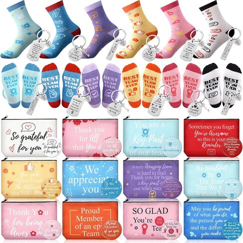 Ramede 48 Pcs Best Team Ever Gifts Appreciation Week Gifts Cosmetic Makeup Canvas Bags Best Teammate Ever Socks Inspirational Keychains Round Compact Mirrors for Women Coworkers Social Worker in Saudi Arabia