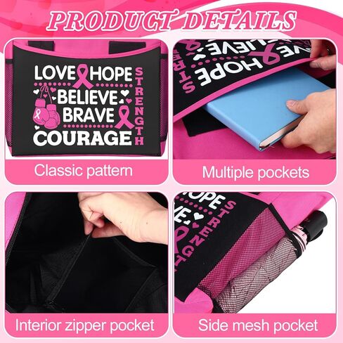 6 Set Breast Cancer Awareness Gift Set with 5-Pocket Tote Bag Survivor Makeup Bags Pink Ribbon Sock in Saudi Arabia