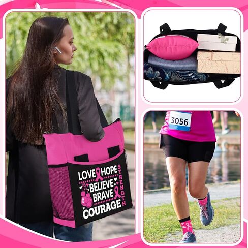 6 Set Breast Cancer Awareness Gift Set with 5-Pocket Tote Bag Survivor Makeup Bags Pink Ribbon Sock in Saudi Arabia