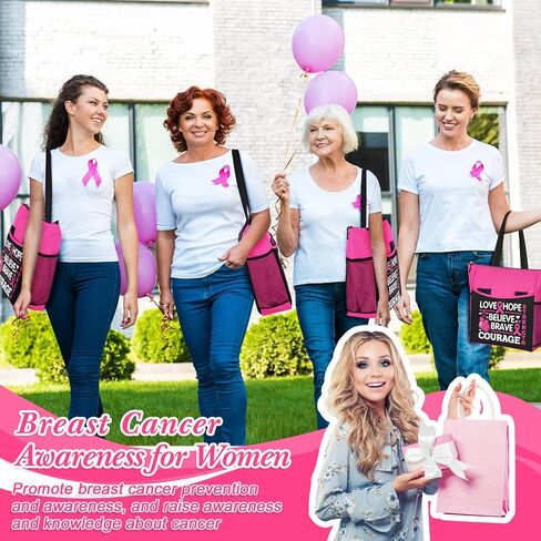 6 Set Breast Cancer Awareness Gift Set with 5-Pocket Tote Bag Survivor Makeup Bags Pink Ribbon Sock in Saudi Arabia