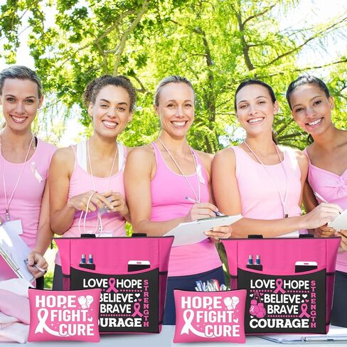 6 Set Breast Cancer Awareness Gift Set with 5-Pocket Tote Bag Survivor Makeup Bags Pink Ribbon Sock in Saudi Arabia