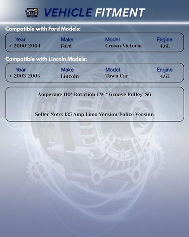 أجزاء SB مولد كهربائي جديد متوافق مع Ford Crown Victoria 2003-2005 Lincoln Town 2004 4.6L 135Amp in Saudi Arabia