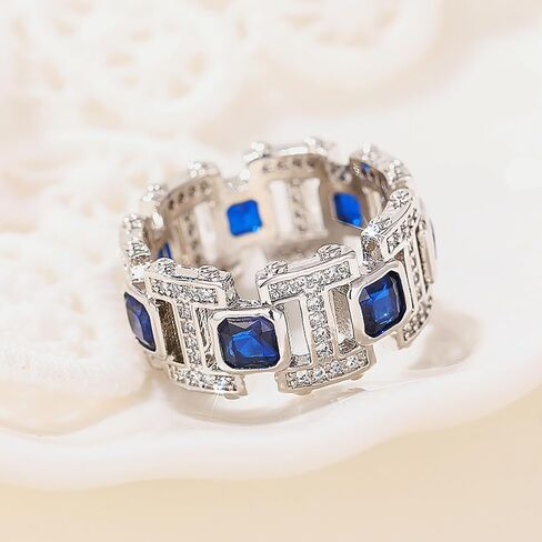 Chain Shaped Ring Channel Set Blue Cubic Zirconia Fashion Jewelry for Women in Saudi Arabia