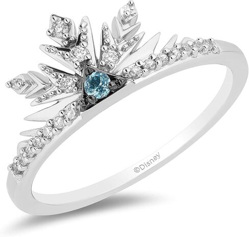 Jewelili Enchanted Disney Fine Jewelry من الفضة الإسترليني مع 1/10 قيراط من الماس والتوباز الأزرق السماوي فروزن 2 خاتم إلسا ندفة الثلج in Saudi Arabia