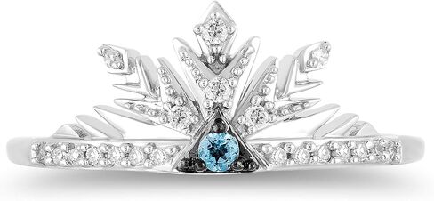 Jewelili Enchanted Disney Fine Jewelry من الفضة الإسترليني مع 1/10 قيراط من الماس والتوباز الأزرق السماوي فروزن 2 خاتم إلسا ندفة الثلج in Saudi Arabia