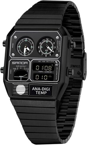 MASTOP Retro Square Analog Digital Watch with Temperature Display 3 Time Zones Luminous Backlight 50M Waterproof Alarm Stopwatch Week/Date in Saudi Arabia