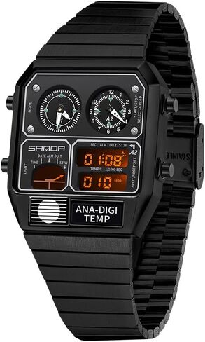 MASTOP Retro Square Analog Digital Watch with Temperature Display 3 Time Zones Luminous Backlight 50M Waterproof Alarm Stopwatch Week/Date in Saudi Arabia
