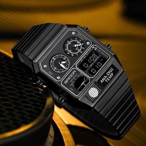 MASTOP Retro Square Analog Digital Watch with Temperature Display 3 Time Zones Luminous Backlight 50M Waterproof Alarm Stopwatch Week/Date in Saudi Arabia
