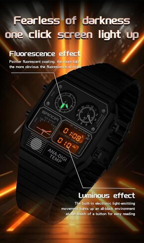 MASTOP Retro Square Analog Digital Watch with Temperature Display 3 Time Zones Luminous Backlight 50M Waterproof Alarm Stopwatch Week/Date in Saudi Arabia