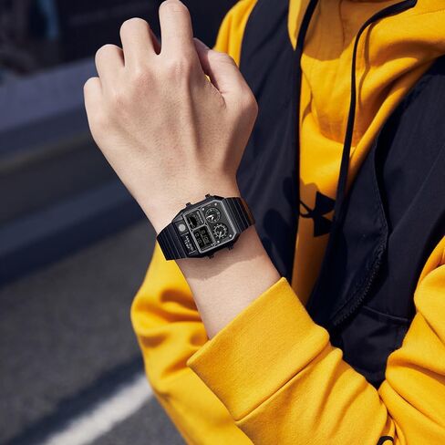 MASTOP Retro Square Analog Digital Watch with Temperature Display 3 Time Zones Luminous Backlight 50M Waterproof Alarm Stopwatch Week/Date in Saudi Arabia