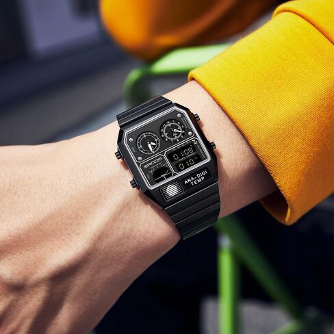 MASTOP Retro Square Analog Digital Watch with Temperature Display 3 Time Zones Luminous Backlight 50M Waterproof Alarm Stopwatch Week/Date in Saudi Arabia