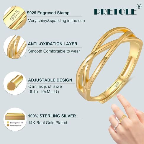 PRETOLE Sterling Silver Thumb Rings for Women S925 Silver Rings Cubic Zirconia Eternity Ring Minimalist Silver Ring Adjustable Open Ring for Women With Inspirational Card in Kuwait