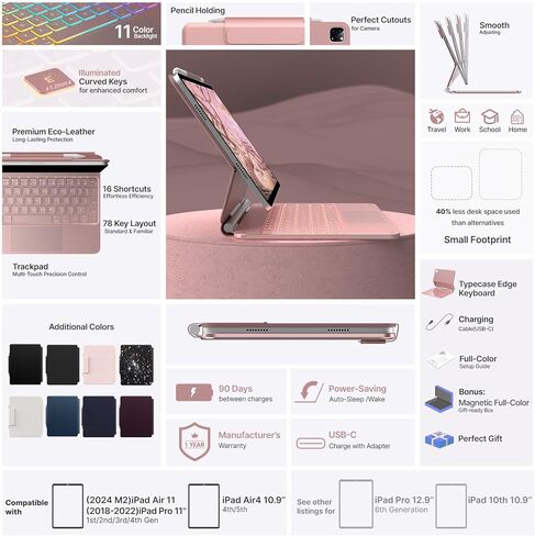 حافظة لوحة مفاتيح typecase لجهاز iPad Pro 13 M4 2024، حافظة لوحة مفاتيح بإضاءة خلفية، لوحة تتبع مدمجة، حامل مغناطيسي سهل الإعداد، أسود in Kuwait