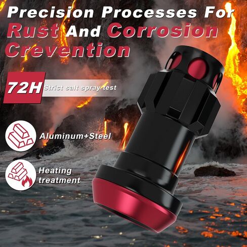 Lug Nuts Aluminum/Alloy Steel Tire Nut Lock 16 PCS Hex Nuts,4xEight Point Spline Nuts,1xHex Socket Key,1xEight Point Spline Socket Key,22mm OD/45mm H (Red Accents/Black Body, M12x1.5) in Saudi Arabia