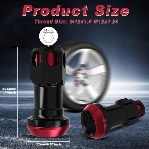 Lug Nuts Aluminum/Alloy Steel Tire Nut Lock 16 PCS Hex Nuts,4xEight Point Spline Nuts,1xHex Socket Key,1xEight Point Spline Socket Key,22mm OD/45mm H (Red Accents/Black Body, M12x1.5) in Saudi Arabia