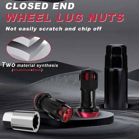 Lug Nuts Aluminum/Alloy Steel Tire Nut Lock 16 PCS Hex Nuts,4xEight Point Spline Nuts,1xHex Socket Key,1xEight Point Spline Socket Key,22mm OD/45mm H (Red Accents/Black Body, M12x1.5) in Saudi Arabia