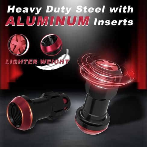 Lug Nuts Aluminum/Alloy Steel Tire Nut Lock 16 PCS Hex Nuts,4xEight Point Spline Nuts,1xHex Socket Key,1xEight Point Spline Socket Key,22mm OD/45mm H (Red Accents/Black Body, M12x1.5) in Saudi Arabia